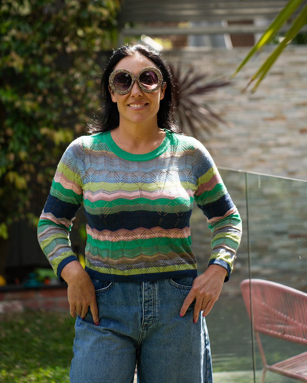 Breezy Stripe Rib Long Sleeve Knit - Greens