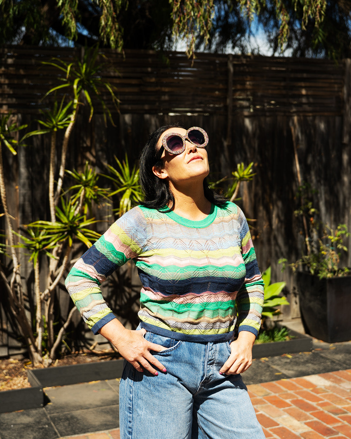 Breezy Stripe Rib Long Sleeve Knit - Greens