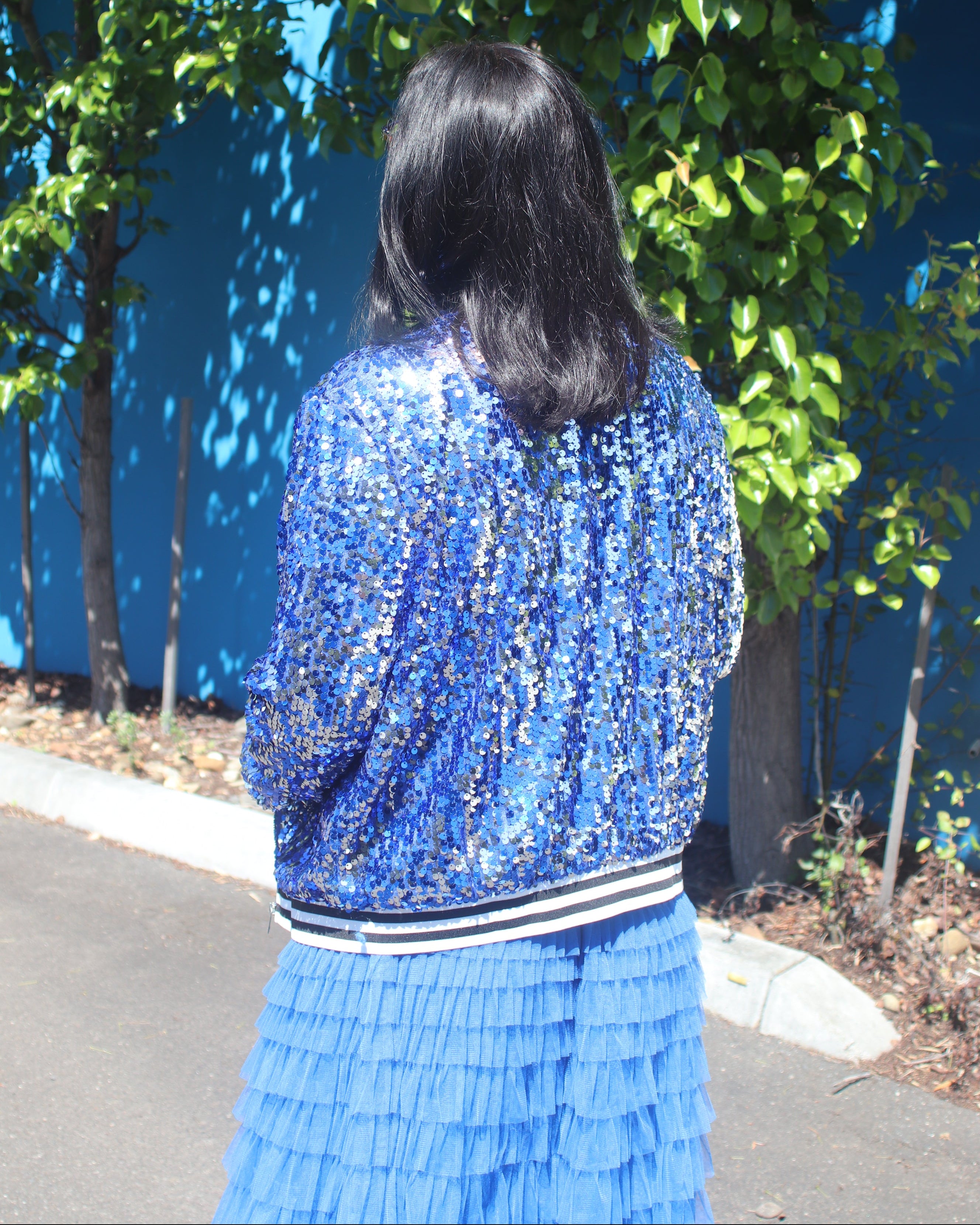 Sequin Bomber Jacket - Royal Blue