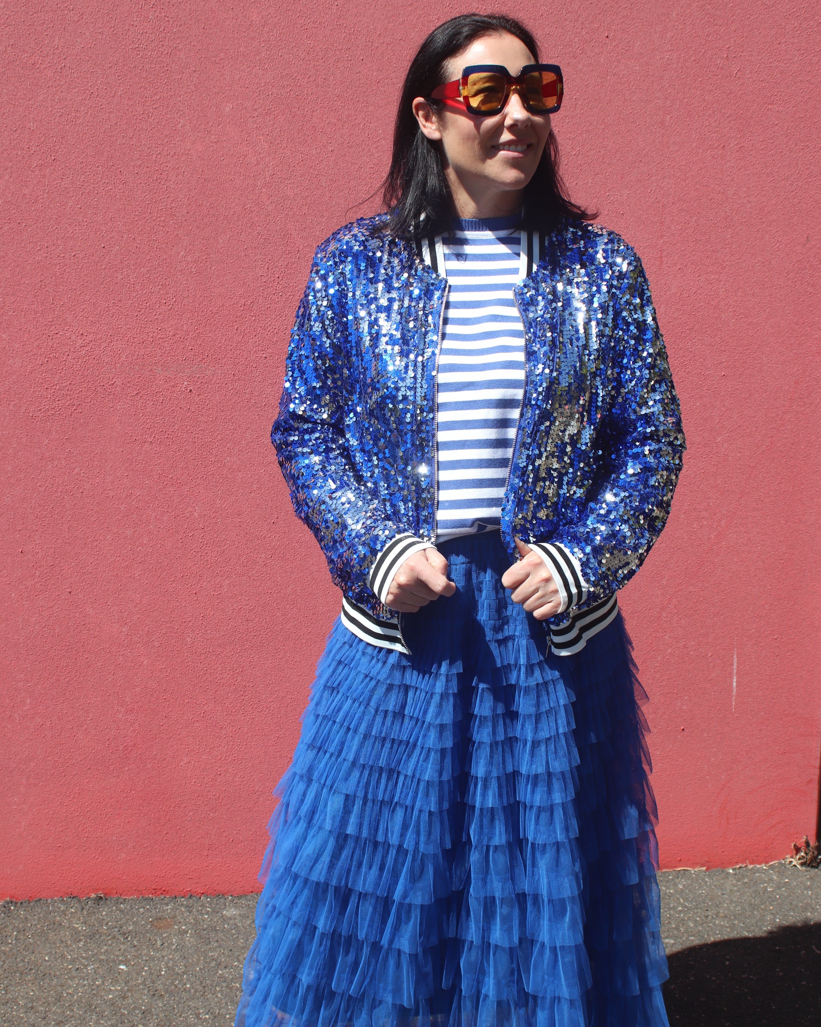 Sequin Bomber Jacket - Royal Blue