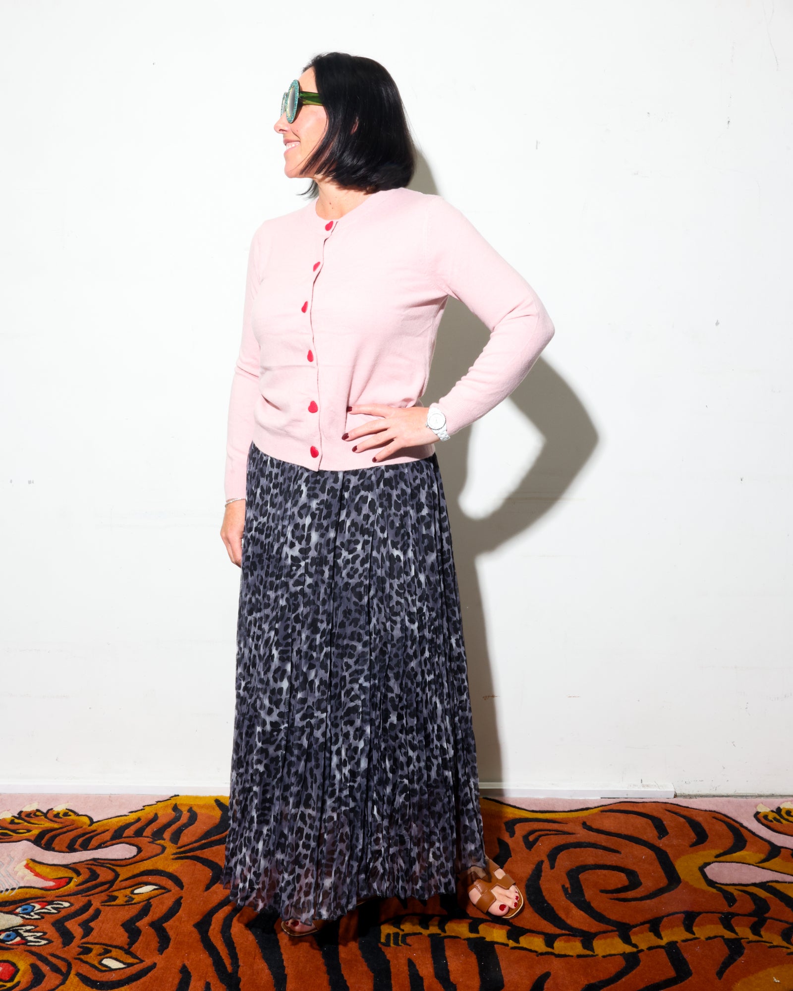 Pleated Animal Grey Chiffon Skirt