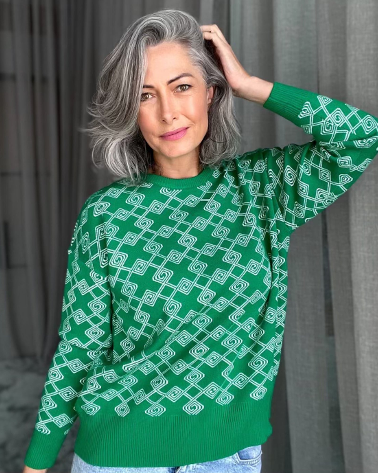 Susie Knit Jumper - White + Green