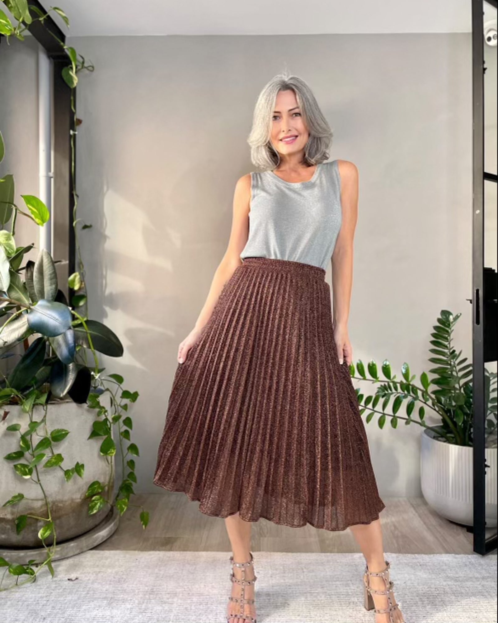 Elsie Shimmer Skirt - Copper