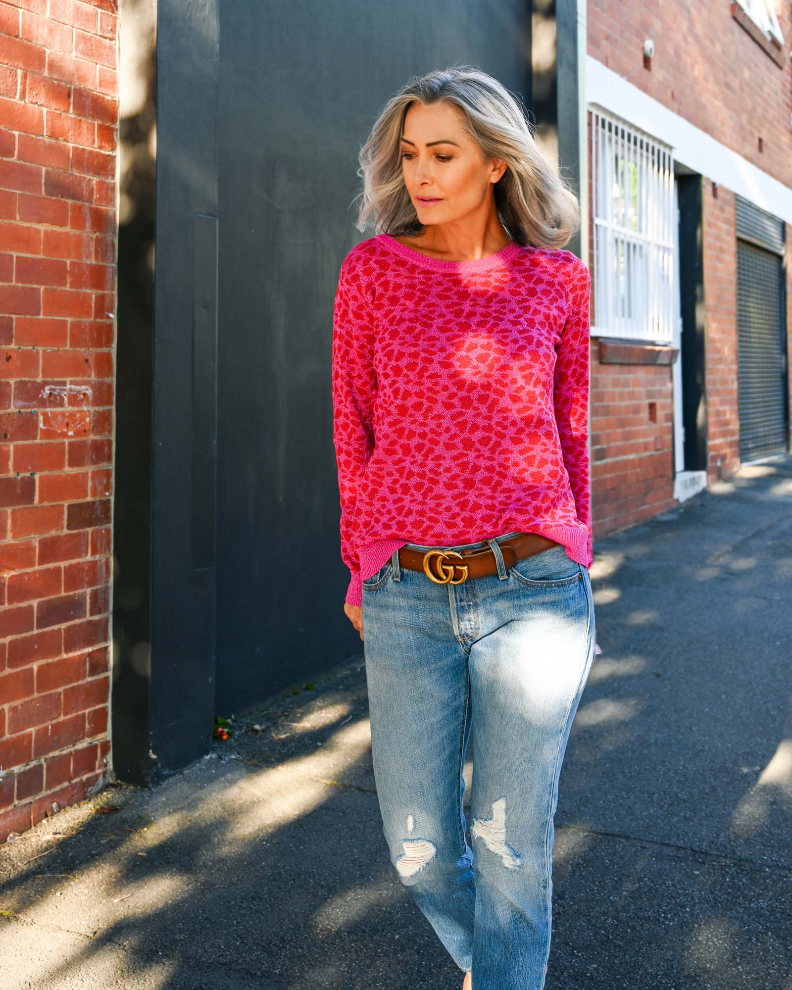 Animal Lurex Knit Jumper - Hot Pink