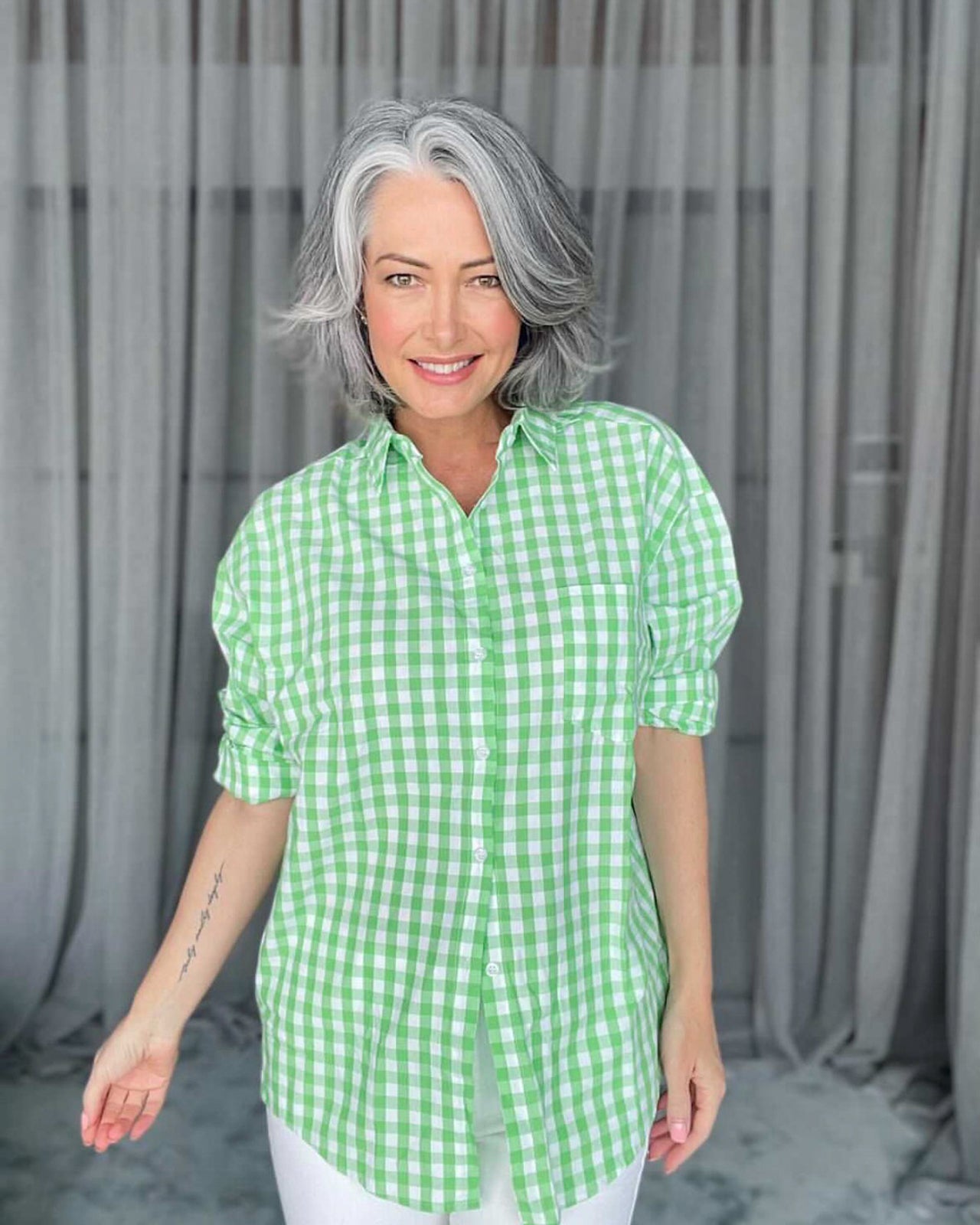 Oversized Gingham Boyfriend Shirt - Green