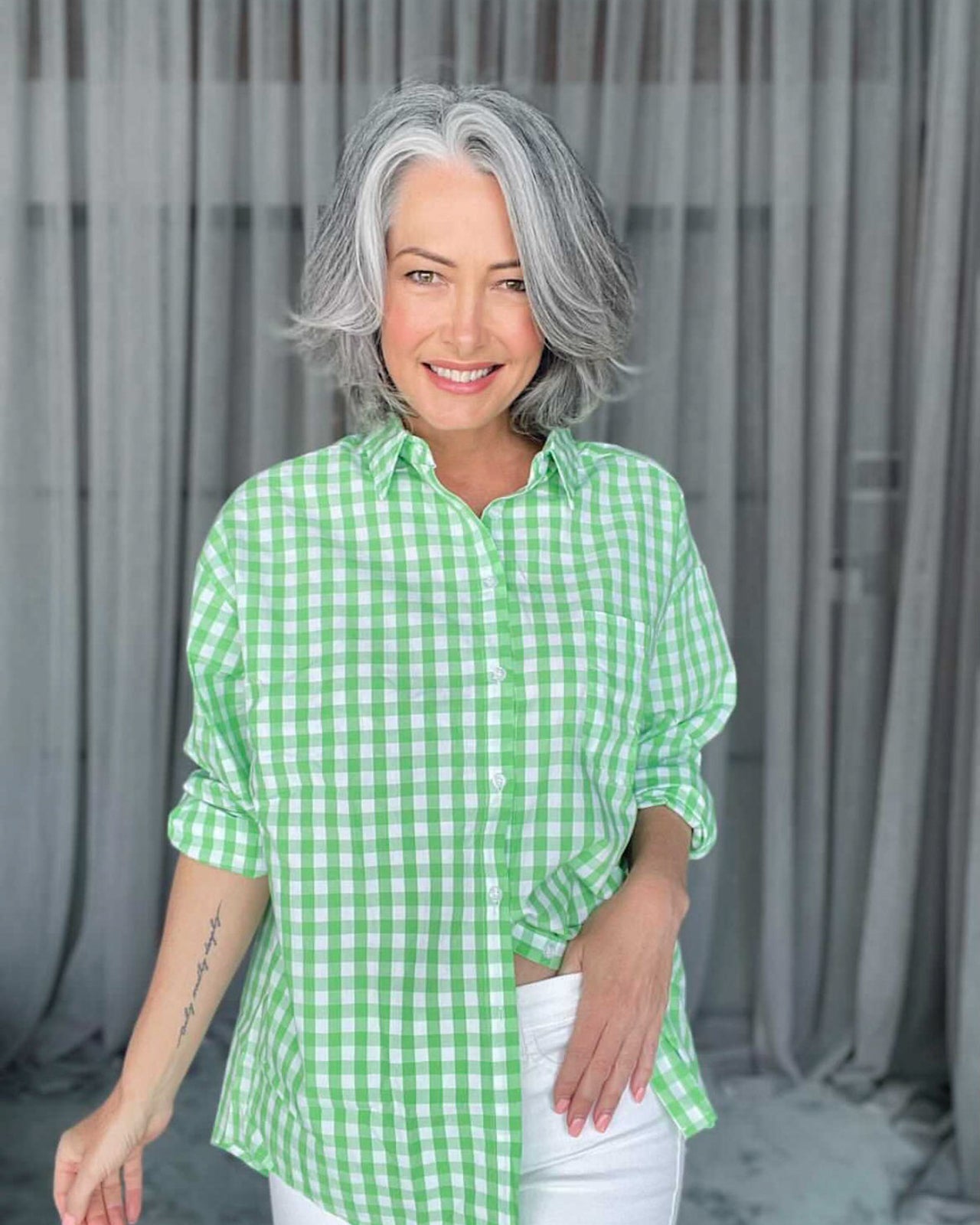 Oversized Gingham Boyfriend Shirt - Green