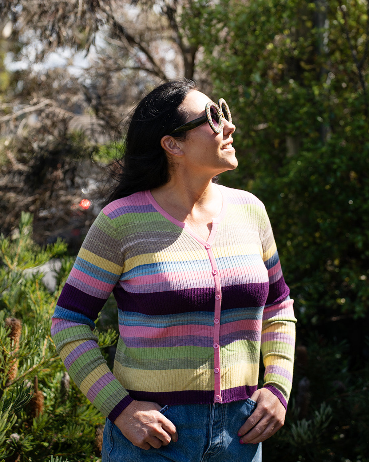 Lollipop Stripe Rib Long Sleeve Cardigan