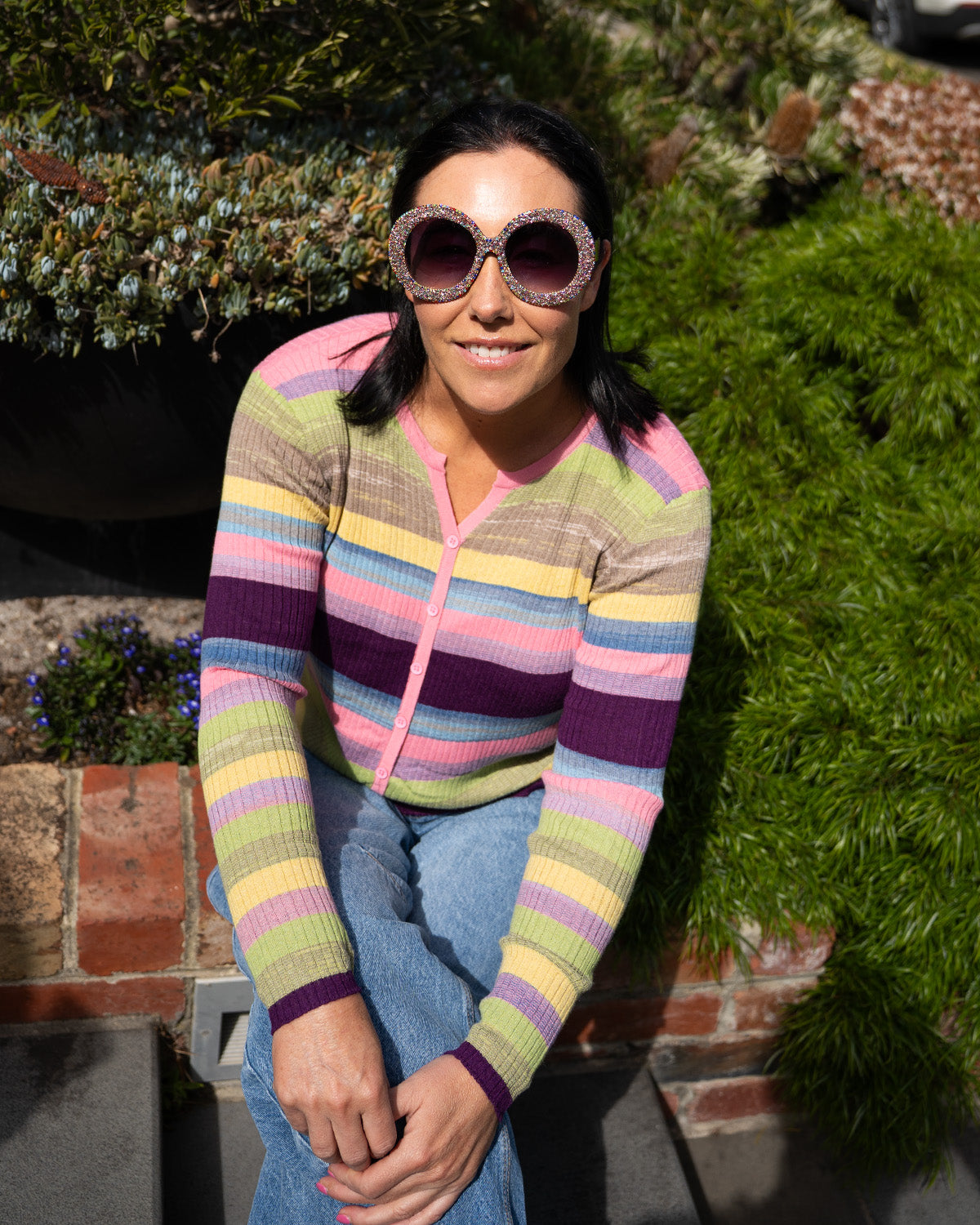 Lollipop Stripe Rib Long Sleeve Cardigan