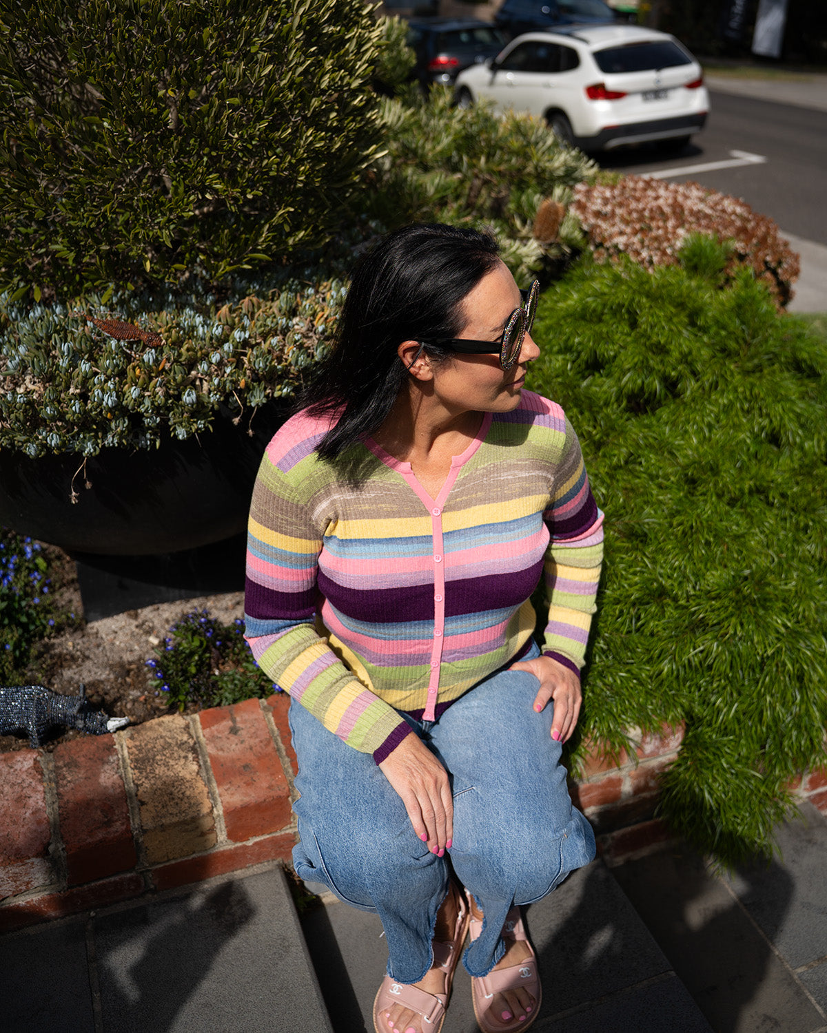 Lollipop Stripe Rib Long Sleeve Cardigan