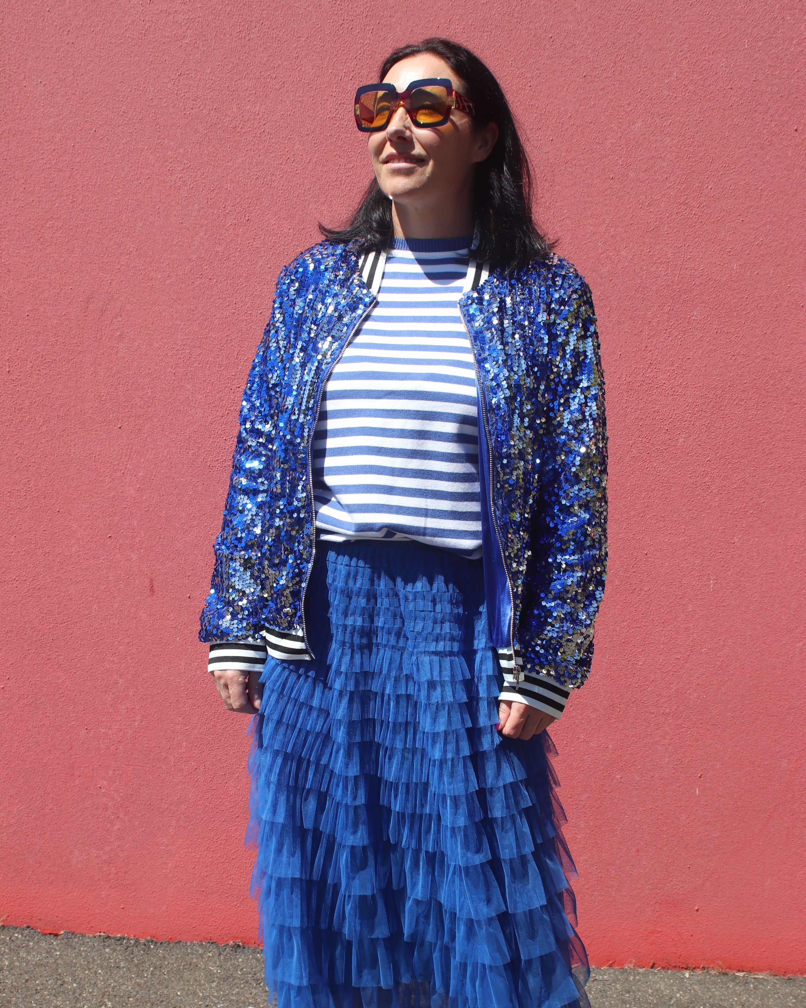 Sequin Bomber Jacket - Royal Blue