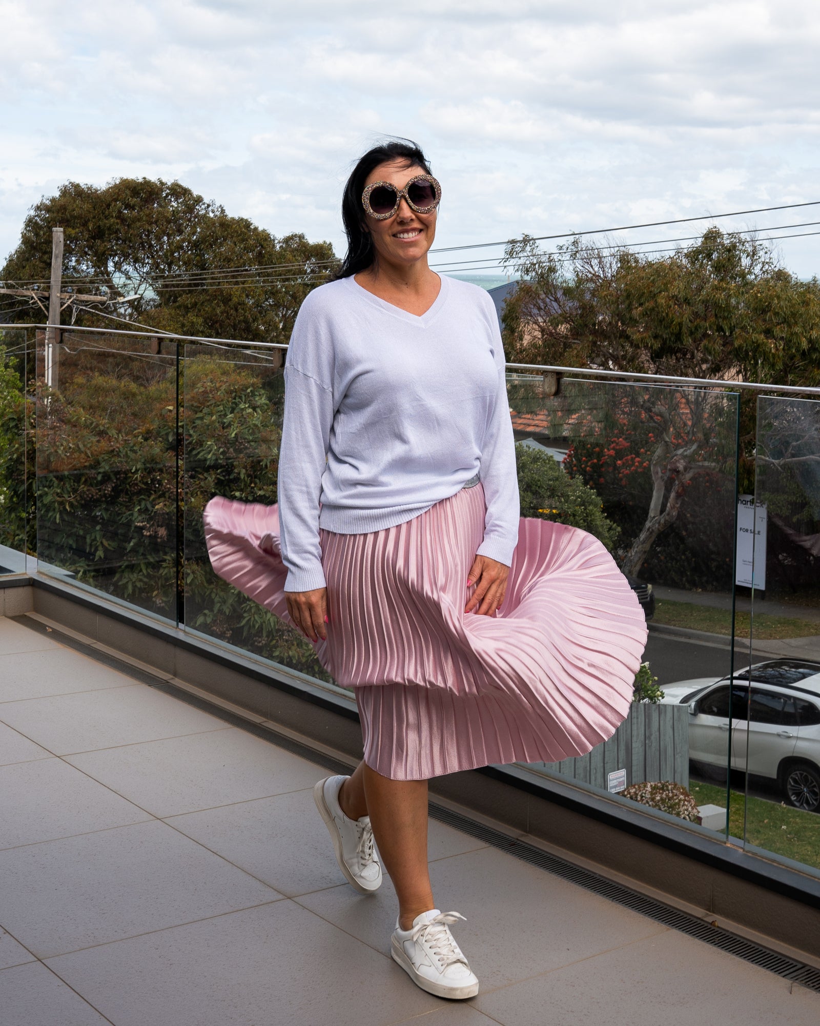 V Neck Long Sleeve Lurex - Silver