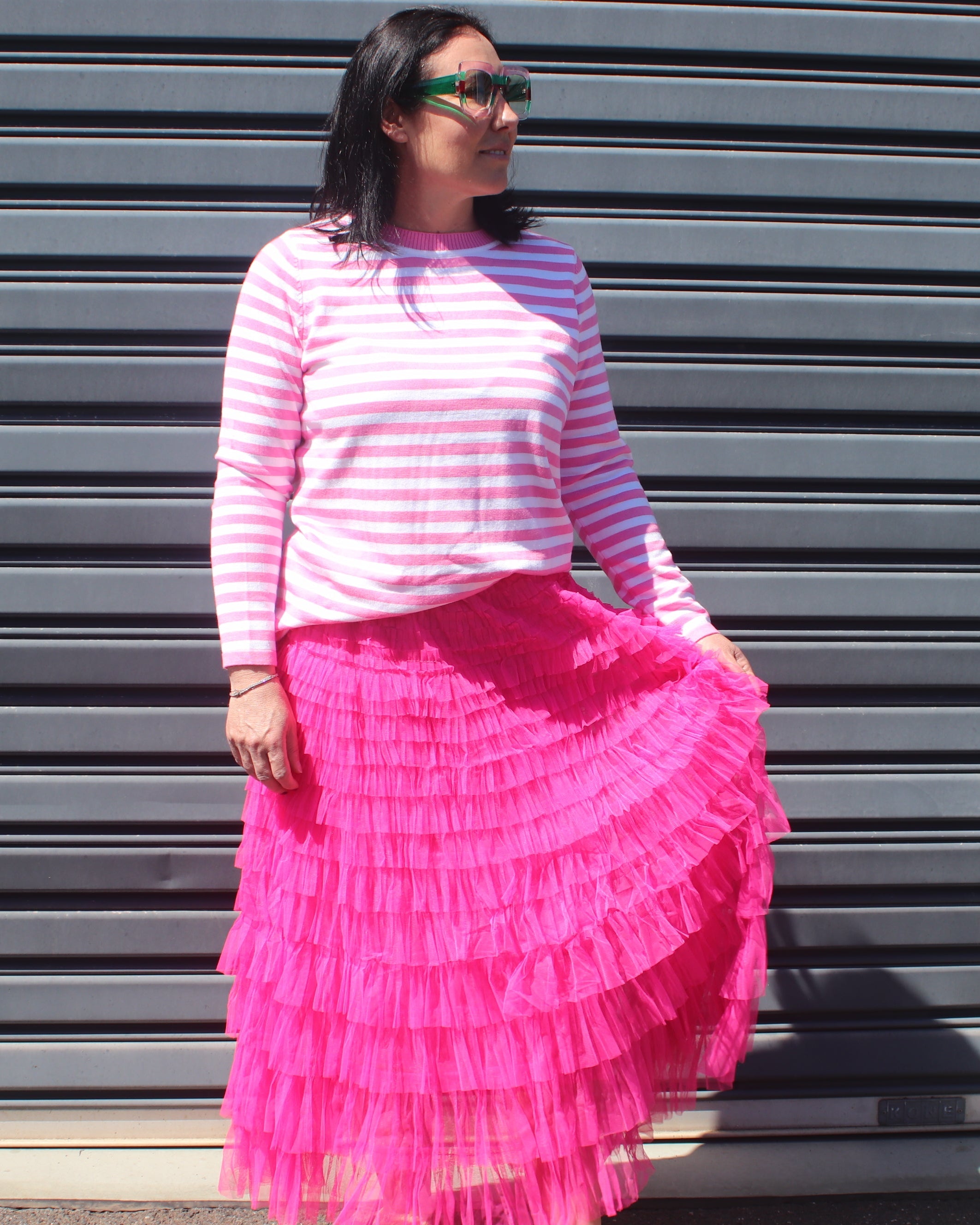 Lucky Stripe Knit Jumper - Pale pink and White