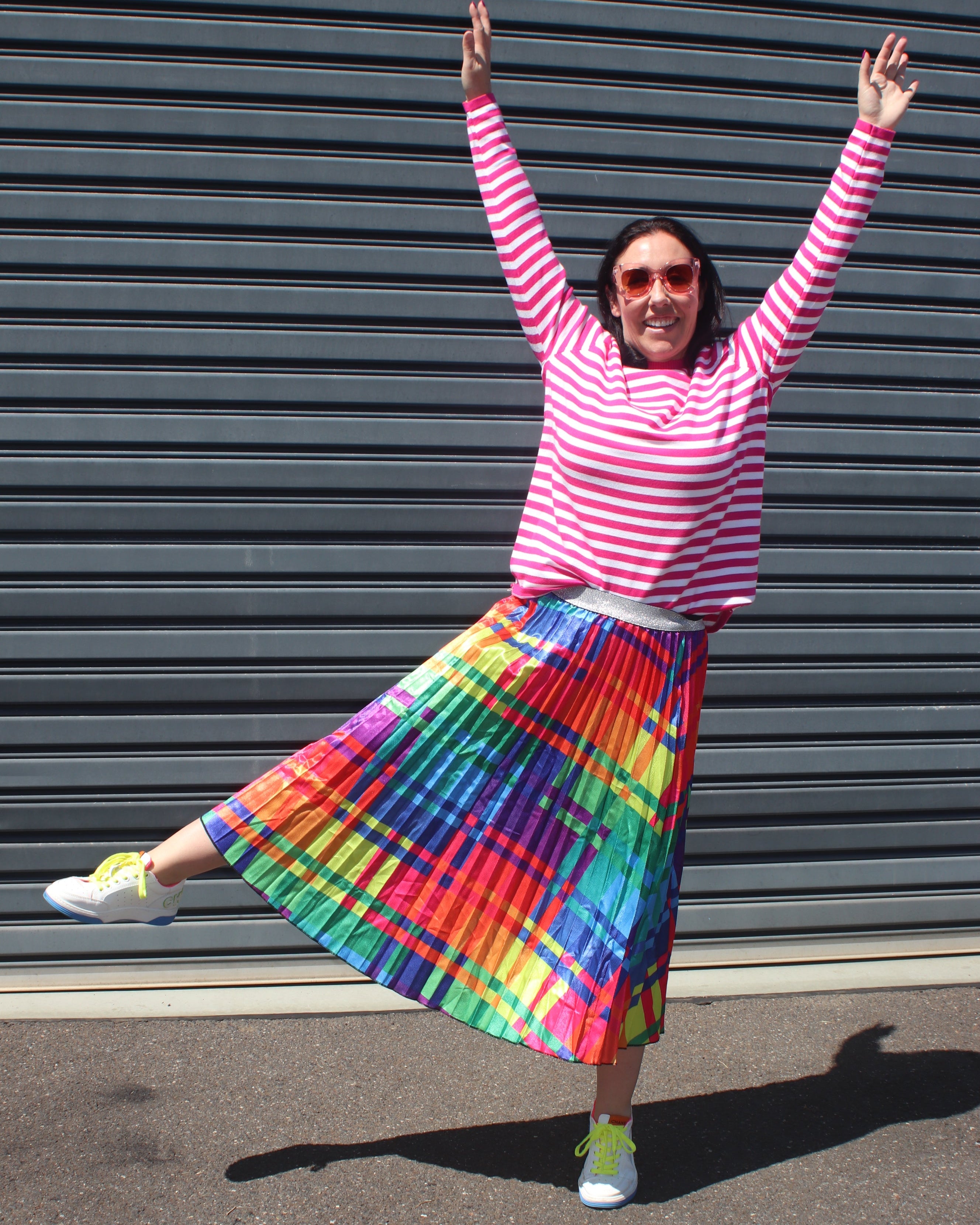 Lucky Stripe Knit Jumper - Hot Pink and White