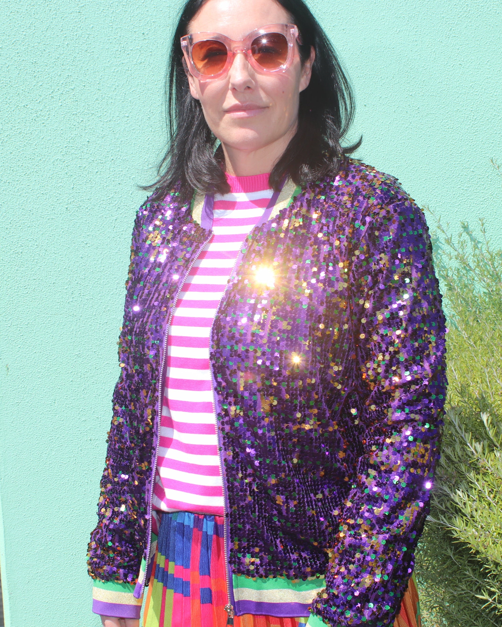 Sequin Bomber Jacket - Purple