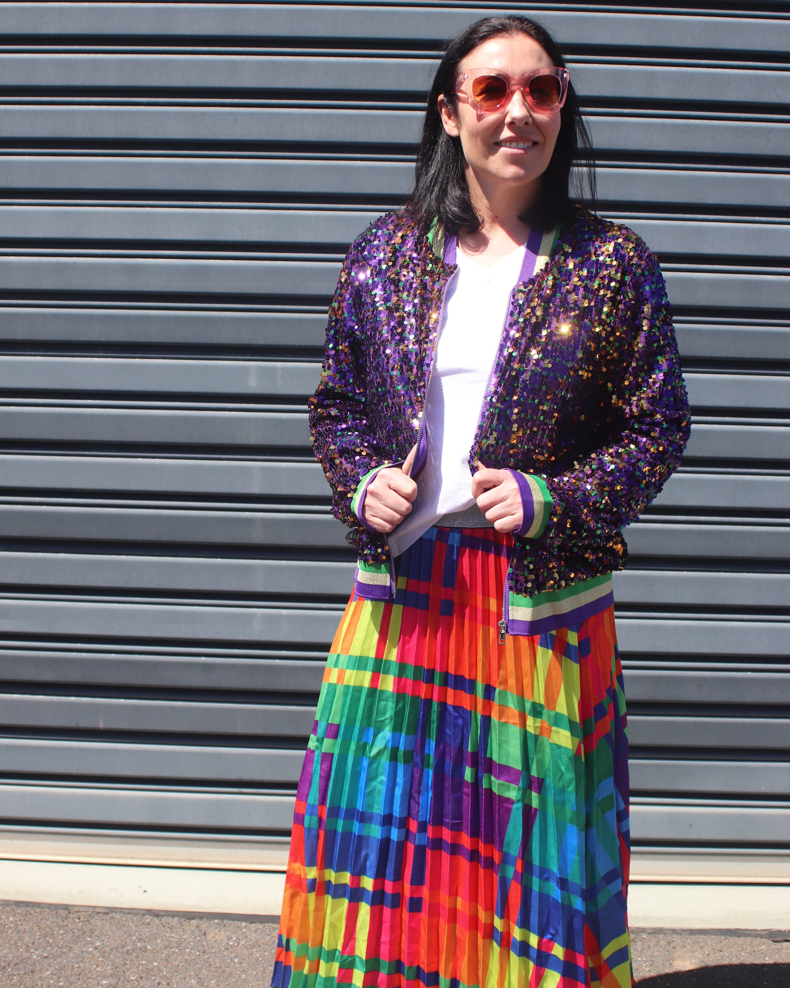 Sequin Bomber Jacket - Purple