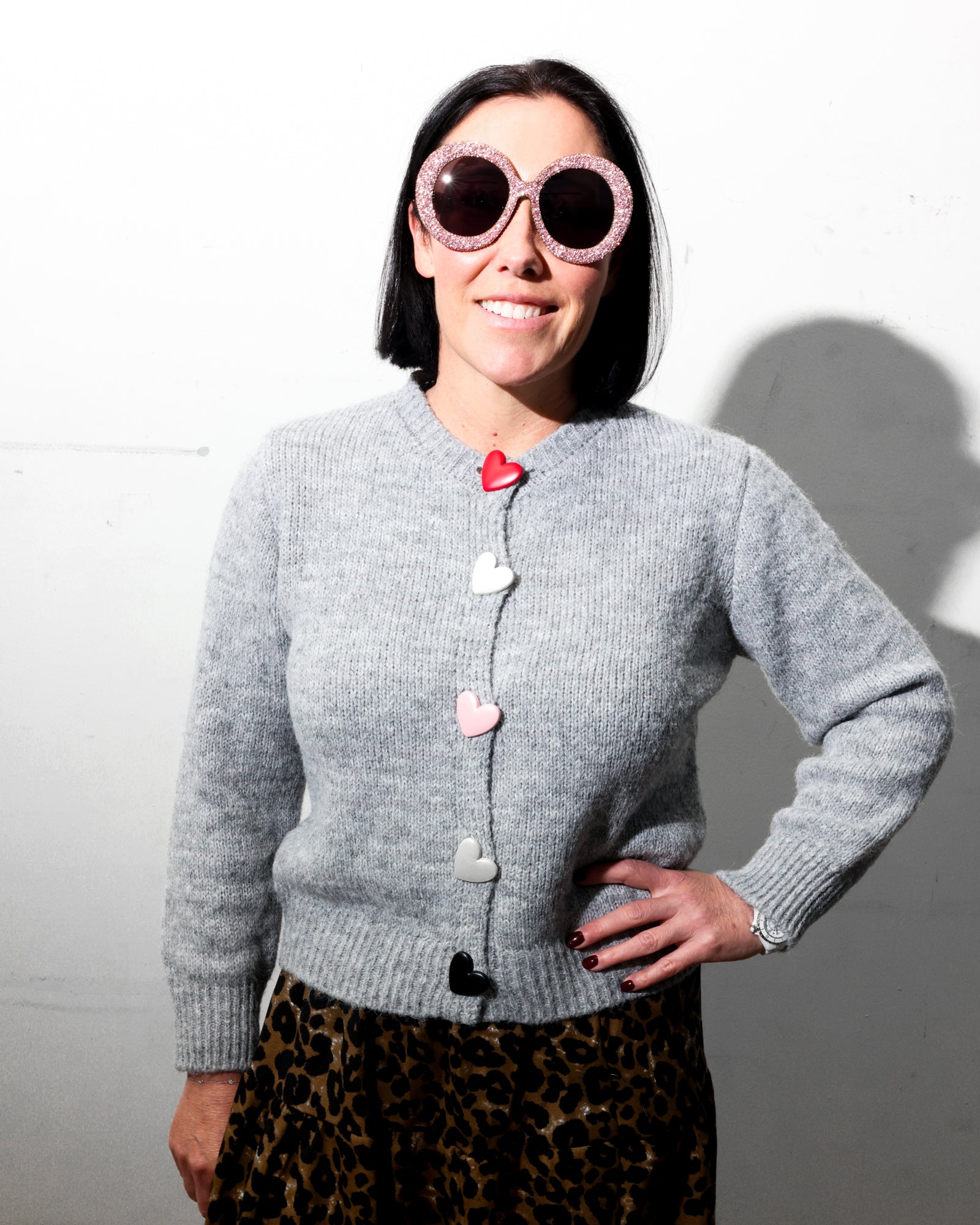 Amour Grey Cardigan with Multi Heart Buttons