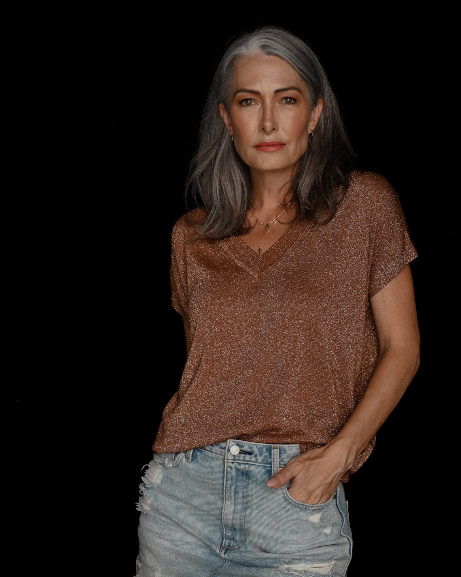 V-Neck Short Sleeve Lurex -  Humphrey