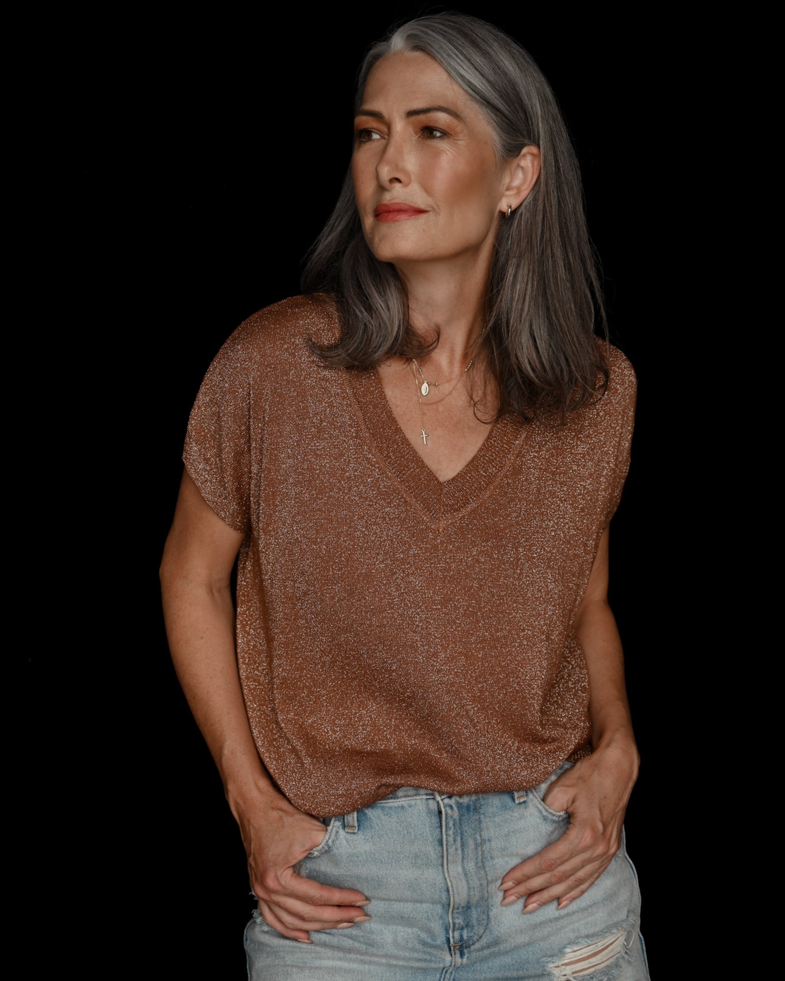 V-Neck Short Sleeve Lurex -  Humphrey