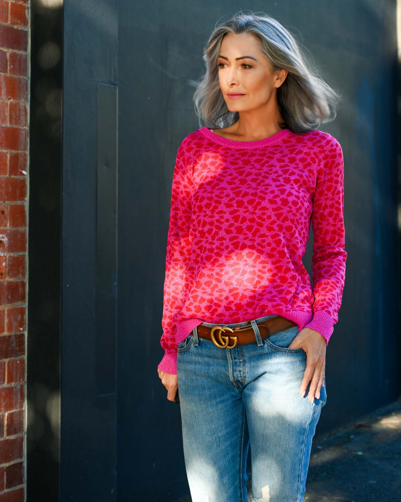 Animal Lurex Knit Jumper - Hot Pink