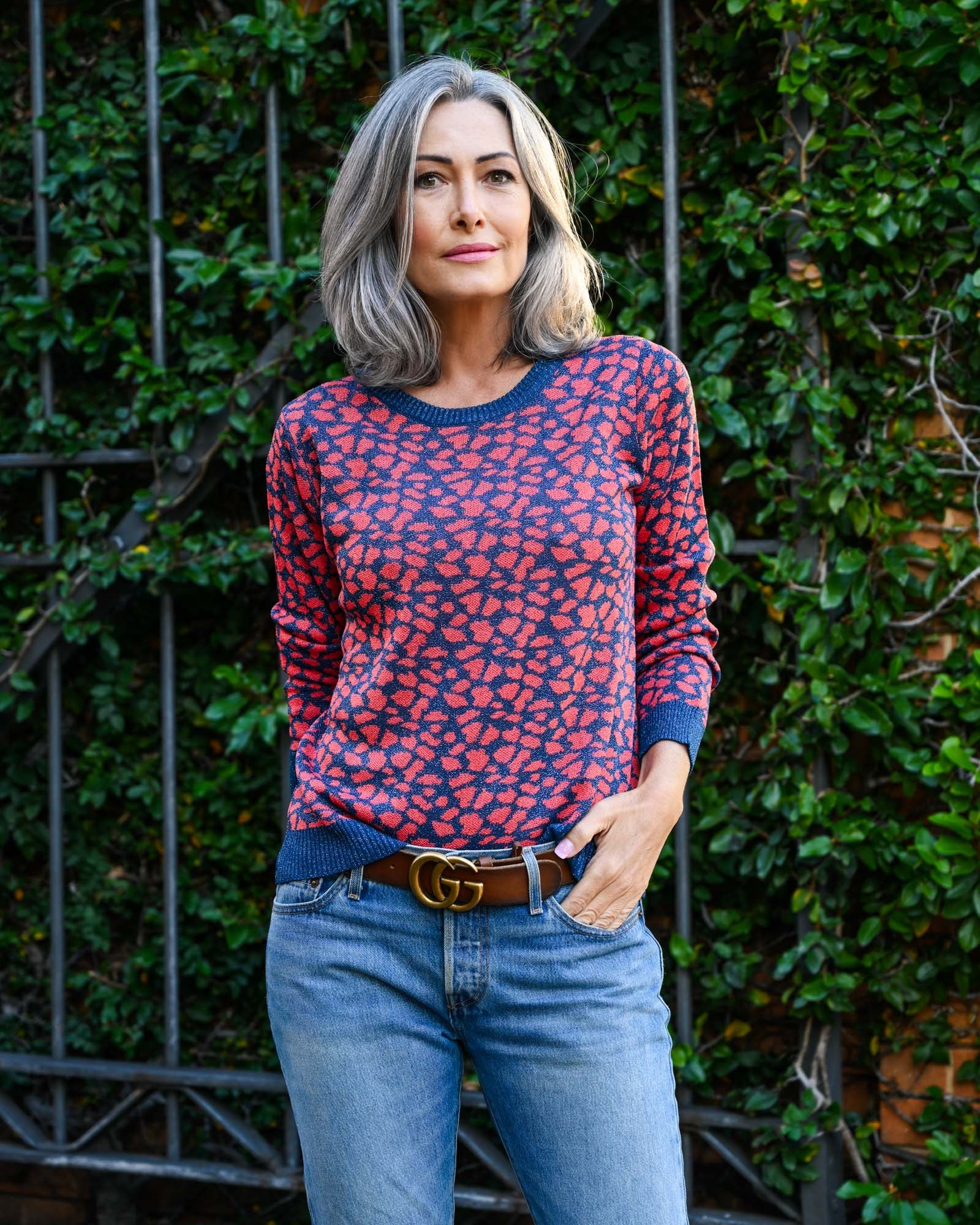 Animal Lurex Knit Jumper - Hot Pink and Navy